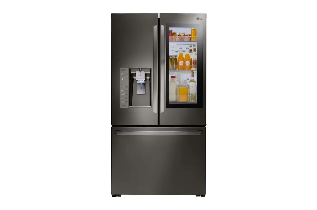 LG GR-X248LKZM French Door refrigerator, front view with the InstaView panel lit (official LG image)
