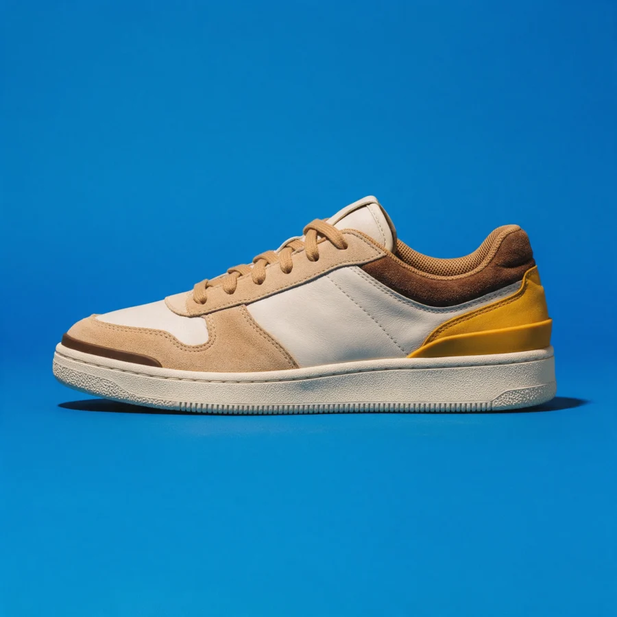 Retro low-top sneaker on a bold colored studio backdrop