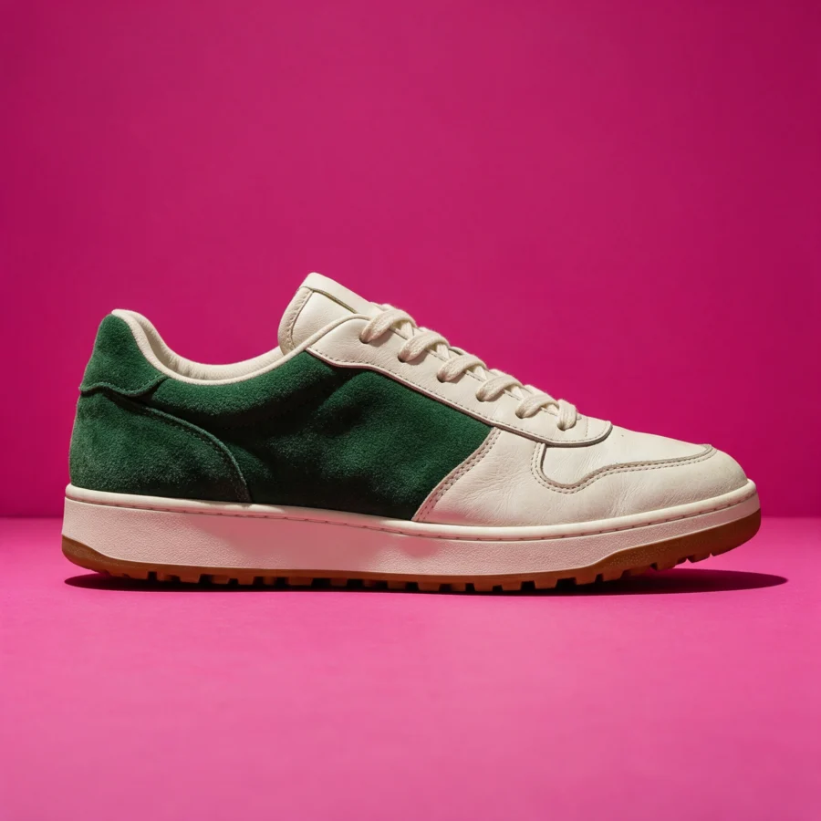 Retro low-top sneaker on a bold colored studio backdrop