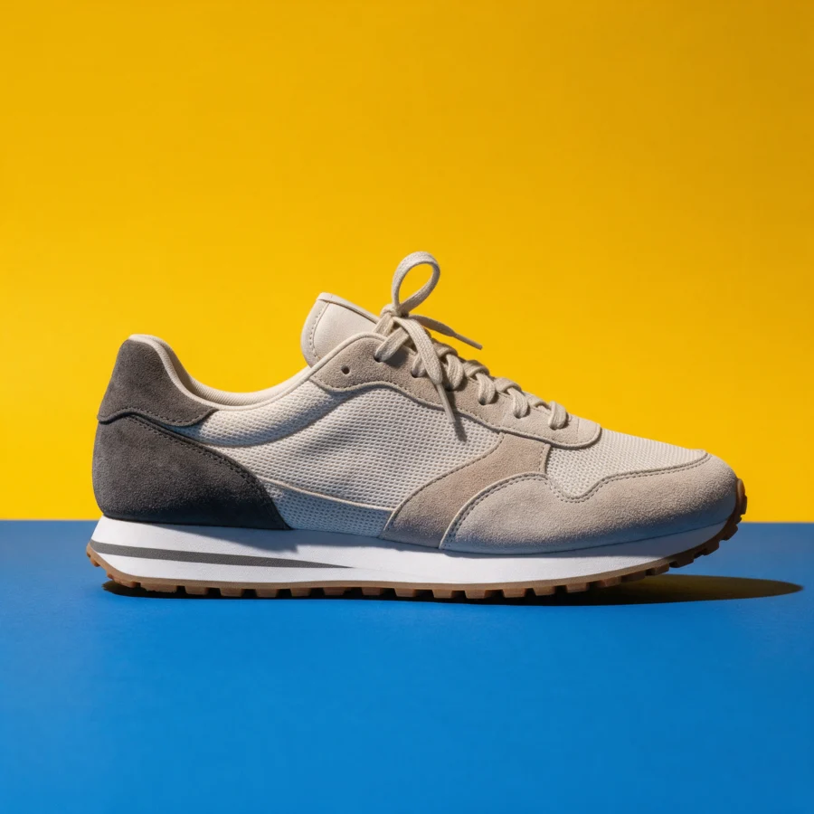 Retro low-top sneaker on a bold colored studio backdrop