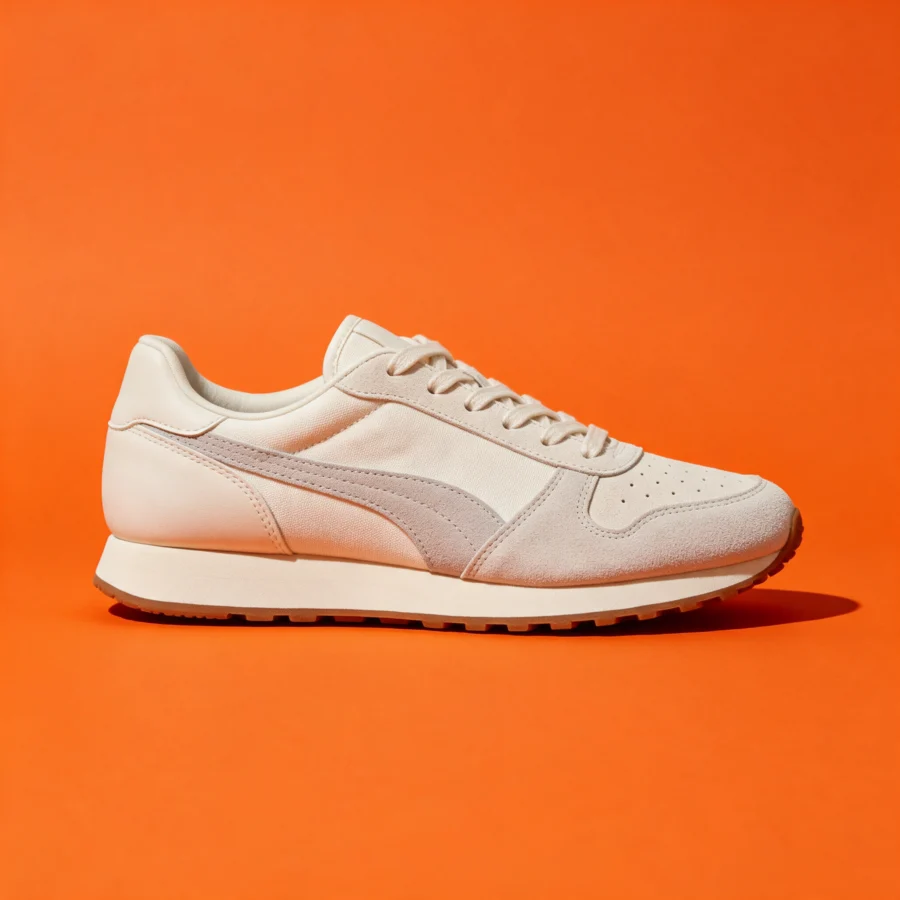 Retro low-top sneaker on a bold colored studio backdrop