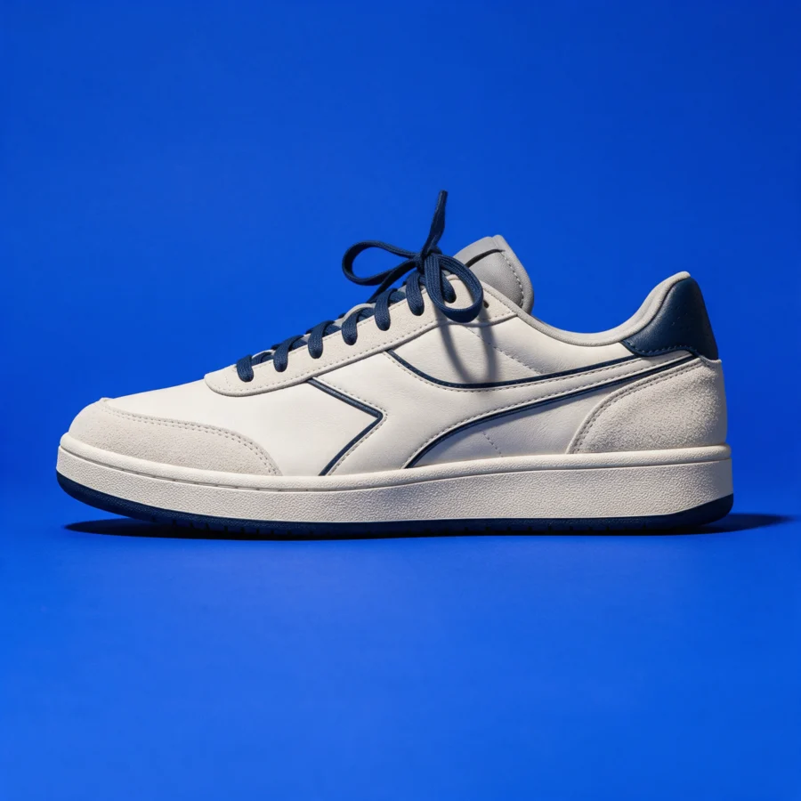 Retro low-top sneaker on a bold colored studio backdrop